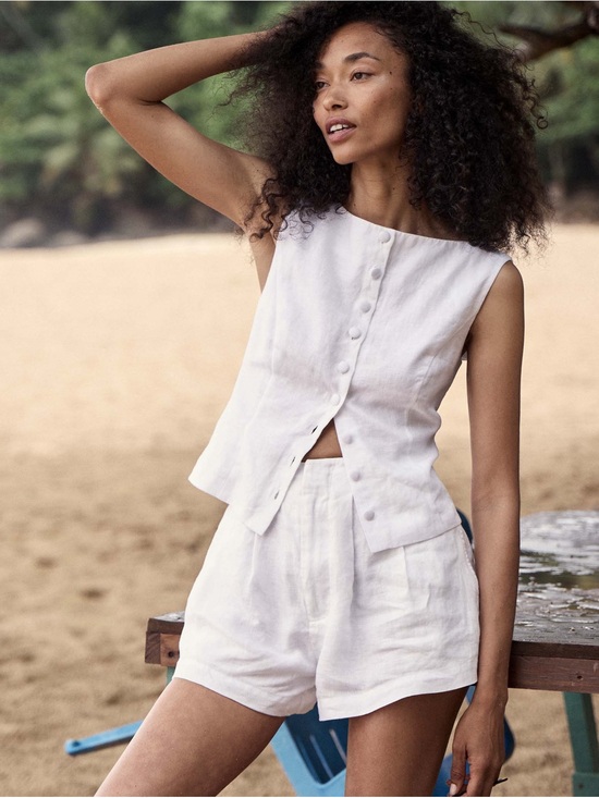 Doen Tops - DOEN Hayden Linen Button Down Sleeveless Vest Top Shirt